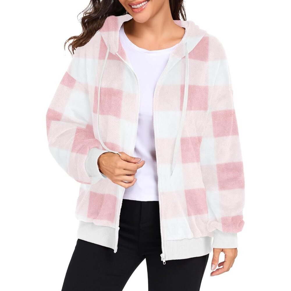 Womens Sherpa Fleece Hoodie Zip Up Coat Winter Sweater With Pockets Medium